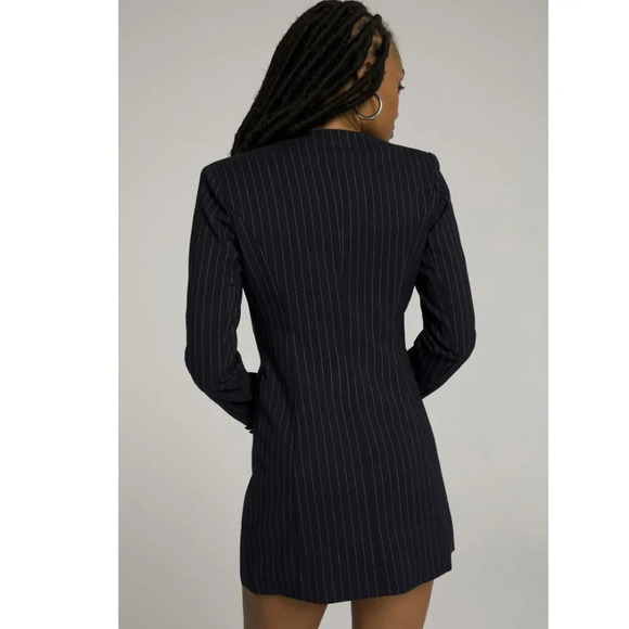 Good American NWT Navy & White Pinstripe Collarless Boss Blazer Dress Size 0 - Picture 7 of 12